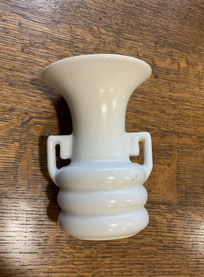 Vintage Abingdon U.S.A. Vase, White, Greek Key Square Handles