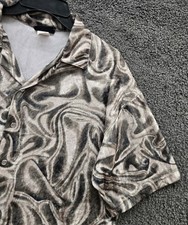 Vintage Shirt Men's Large Geometric Abstract Swirl Button Up Short Sleeve Retro