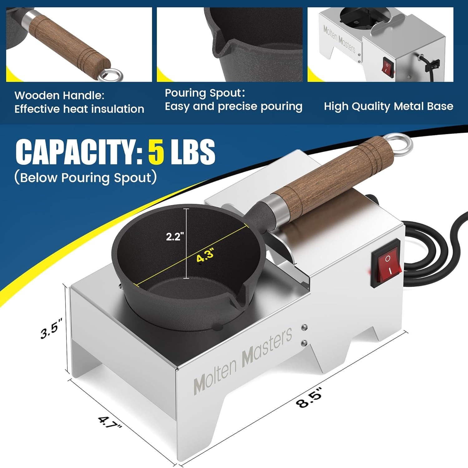 Electric Lead Melting Pot for Fishing Weight Molds and Bullet Casting Molds, Max