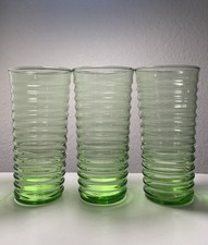 3 Vintage Anchor Hocking Green Ribbed Tumbler...