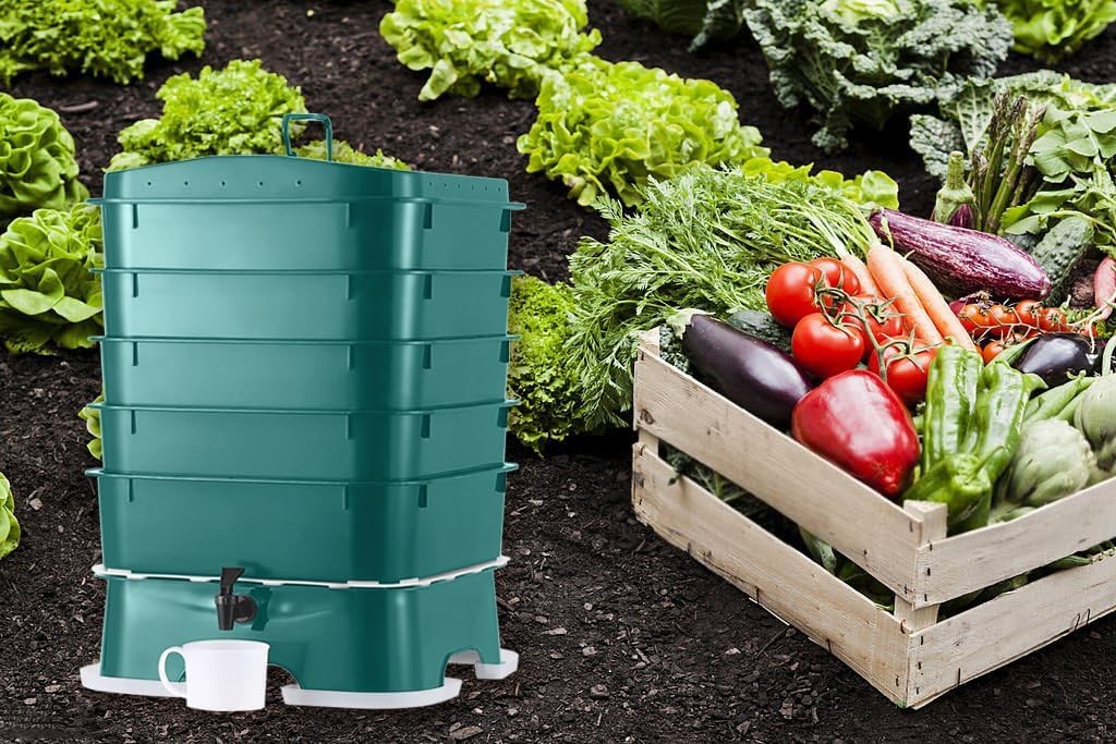 Original Vermihut ® Plus 5 - Tray Worm Composting Bin - Dark Green,