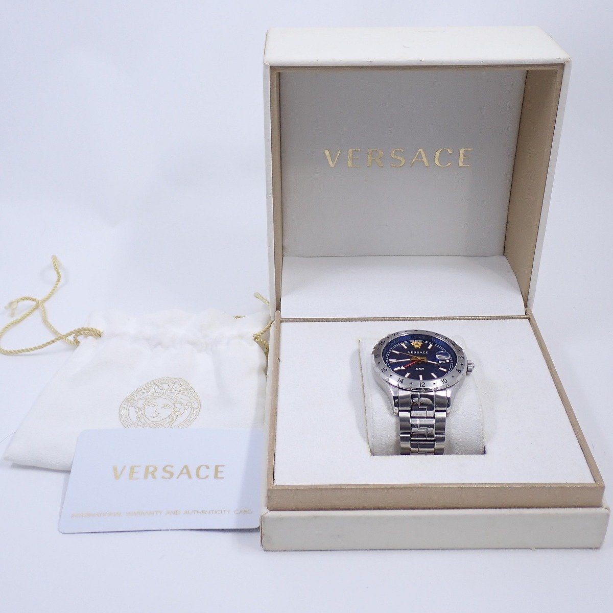Versace Hellenyium GMT Quartz Men's Watch Blue Dial SS Band Used From Japan thumbnail 10