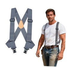 Belt Clip Suspenders For Men Heavy Duty, Outback Side Clip/Trucker Men's Grey