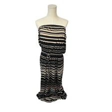 J Crew Bandeau Strapless Amie Striped Maxi Dress black and beige striped XL