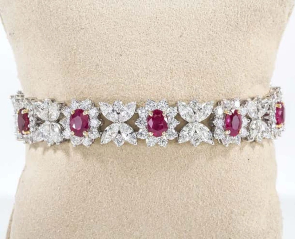 8ct D VVS1 Luxury Fine Burma Ruby Moissanite Bracelet 7Inch 14k White Gold Over - Image 3 of 4