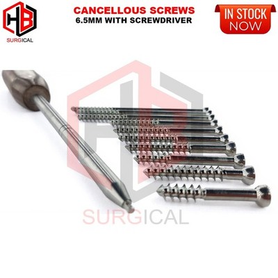 6.5mm Cancellous Screws 16 and 32mm Thread, Stainless Steel 316L (180 pcs)