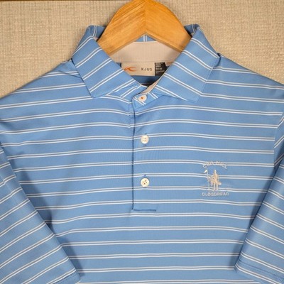 KJUS x COG HILL DUBSDREAD Mens Medium Polo Shirt Blue White Stripe Performance
