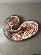 Vintage MCM Ceramic Ashtray Nuts With Vibrant Brown & Red Swirl Glazed USA 1965