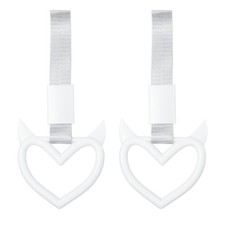 2 Pcs Heart-Shaped Car Handle Straps Rear Bumper Warning Ring White