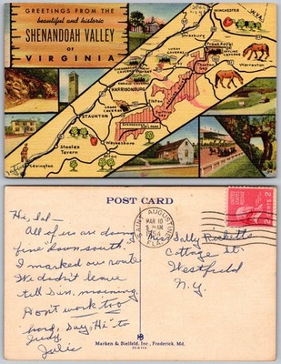 Shenandoah Valley Virginia Map Postcard
