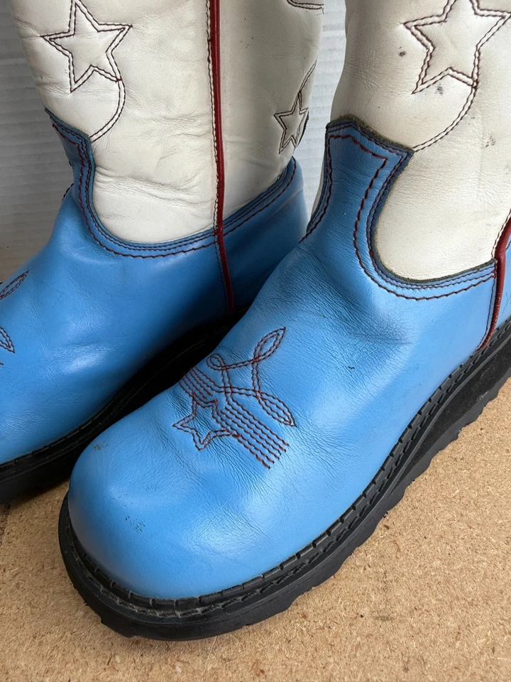 Women’s John Fluevog Sz 7 Blue White Red Rodeo Star Boots - Image 2 of 4