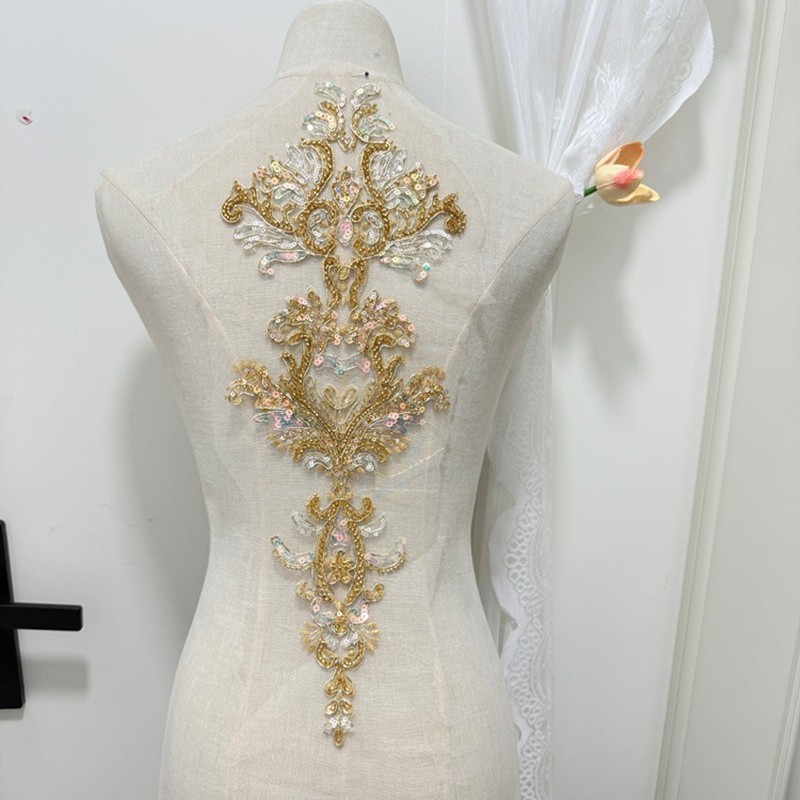1X Gold Baroque Sequin Embroidered Applique Fabric Patch DIY Sewing Accessories