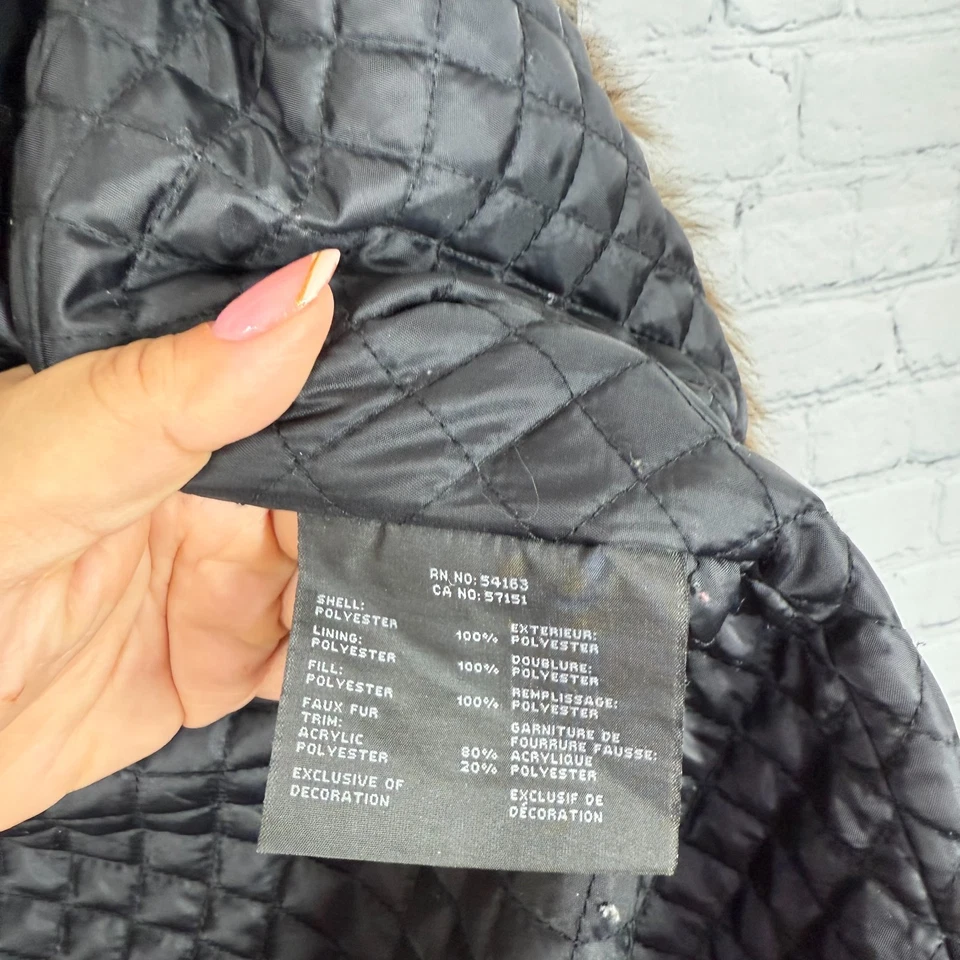 Chaqueta Larga Marc New York Mujer Mediana Negra Imitación Piel Capucha Puffer Abrigo Acolchado Foto 4 de 4