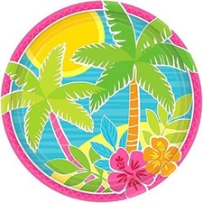 Sun-Sational Summer Luau Party Beach Summer Scene Round Plates Tableware, Paper,