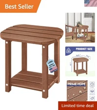 Elegant 2-Tier Outdoor Side Table - Weather-Resistant HDPE Patio Table in Brown