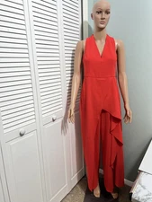 Alice + Olivia Women's Maxie Ruffled Jumpsuit poppy red orange missing sz label 
