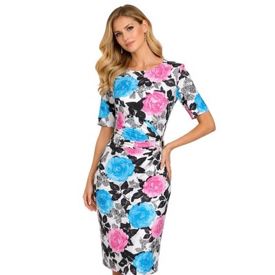 David Emanuel Dress Uk 12 Rose Pattern Ruched Waist Buckle Detail Wedding