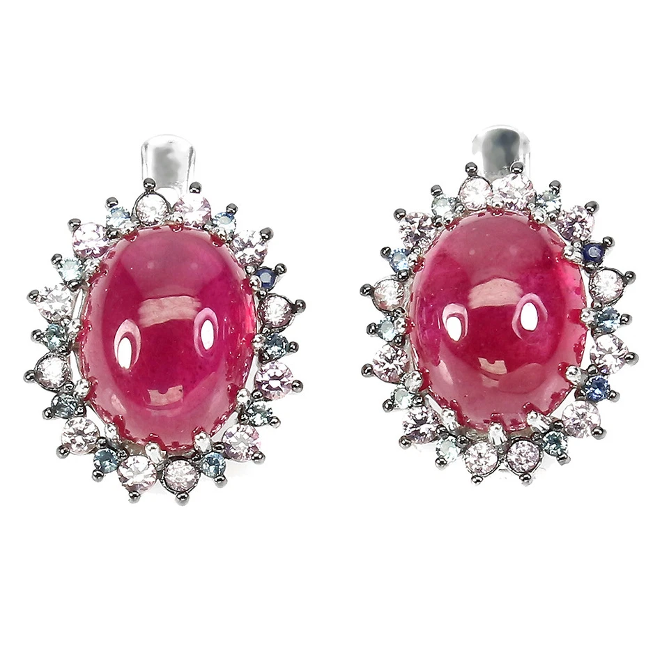 925 Orecchini Argento Sterling Ovale Rubino 10x8mm Zaffiro Taglio Diamante Gemma - Immagine 2 di 4