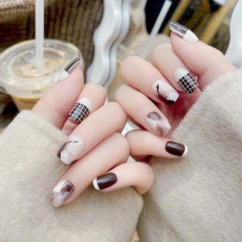 A58 Coffeecolored Nail Stickers Short Length Minimalist Design For