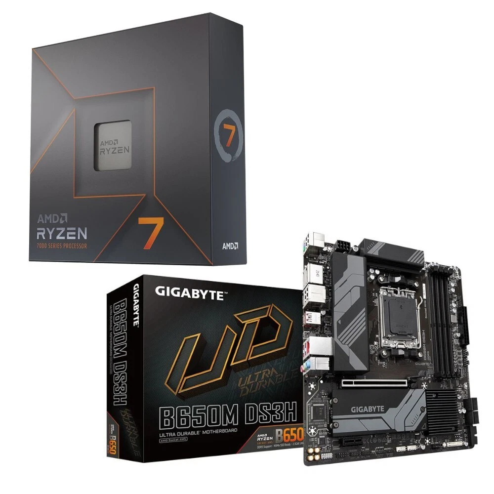 AMD Ryzen 7 7700X CPU + Gigabyte B650M DS3H DDR5 AMD AM5 mATX Motherboard  Bundle