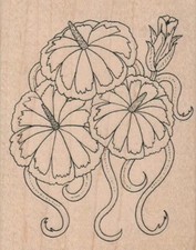 Flowers With Trailing Vines 3 x 3 3/4" Rubber Stamp, Flower Stamp, Plant Stamp