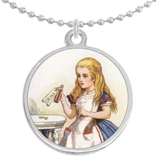 Drink Me Alice in Wonderland Round Pendant Necklace Beautiful Fashion Jewelry