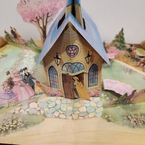 Hallmark Paper Pop-Up Decoration SPRING CHURCH SCENE Easter Wedding VTG LARGE - Picture 2 of 9
