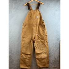 Carhartt USA Overalls Duck Bib Double Knee R01 BRN 42x28 Thrashed