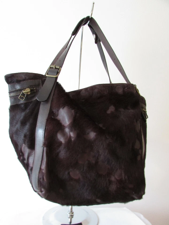 sac catherine parra cuir noir et peau de vache marron - Photo 4/4