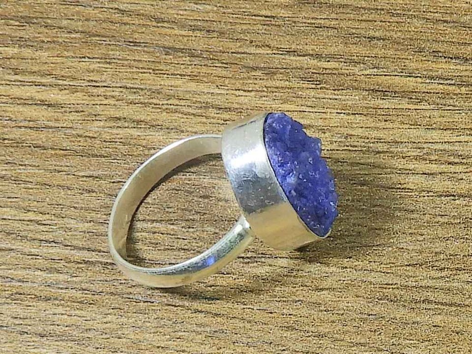 10X15MM Dyed Druzy Solid 925 Sterling Silver Oval Handmade Ring Size US