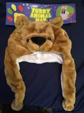 brown bear hat with ear flaps cute fluffy warm soft plush one size fits all griz