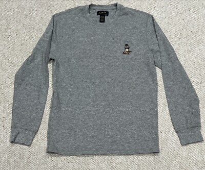 Polo Ralph Lauren Shirt Mens Medium GRAY Waffle Knit Thermal Polo SKI Bear  Crew