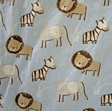 SADIE  SCOUT BLUE COTTON FITTED CRIB SHEET - LIONS, ELEPHANTS, ZEBRAS