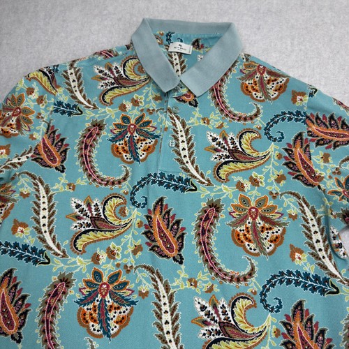 Etro Milano Paisley Floral Polo Shirt Mens Sz S/M Made in Italy Luxury Blue