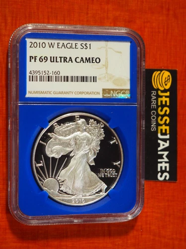 2010 W PROOF SILVER EAGLE NGC PF69 ULTRA CAMEO BLUE CORE HOLDER