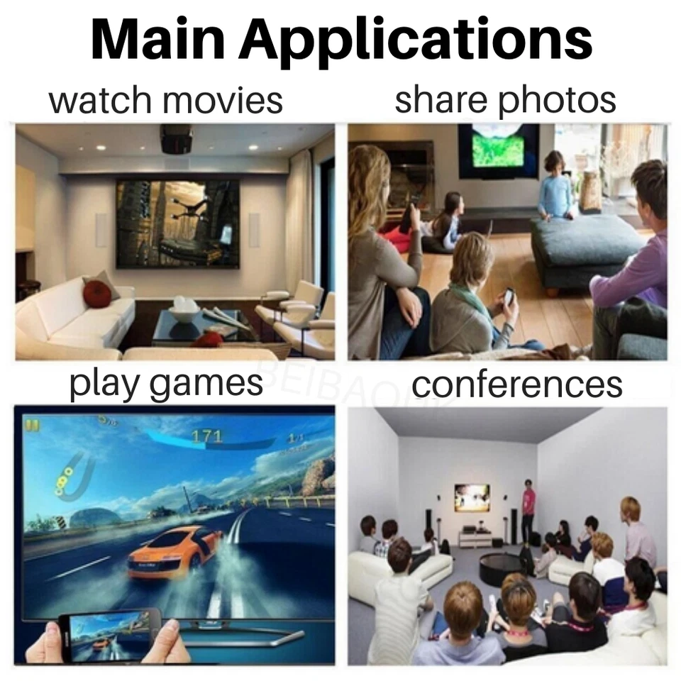 3FT 1080P USB HDMI Cable Phone To Digital TV HDTV AV Adapter For iPhone Android - Image 4 of 4