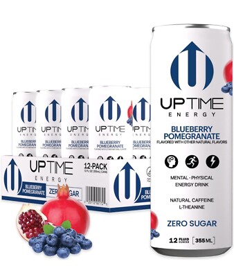 Uptime Blueberry Pomegranate Zero Sugar Premium Energy Drink, 12Oz Bottles