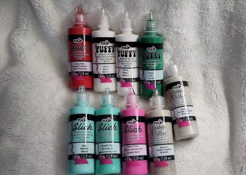 Tulip Dimensional Fabric Paint Lot of 9, 4oz Bottles Puffy. Slick, Glitter