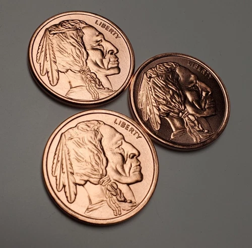 RARE BUFFALO NICKEL PROOF 3 COIN SET PURE COPPER BULLION .999 TROY OUNCE
