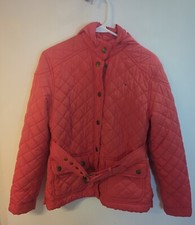 Tommy Hilfiger Young Girls Quilted Jacket Button Up Belt Size Xl 16 Orange Belt