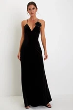 Lulu's NWT Got You Captivated Velvet Rosette Lace-Up Maxi Dress - Size X Large