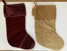 Elegant Christmas Stocking Satiny Gold Rope Trim 17" Victorian Tapestry