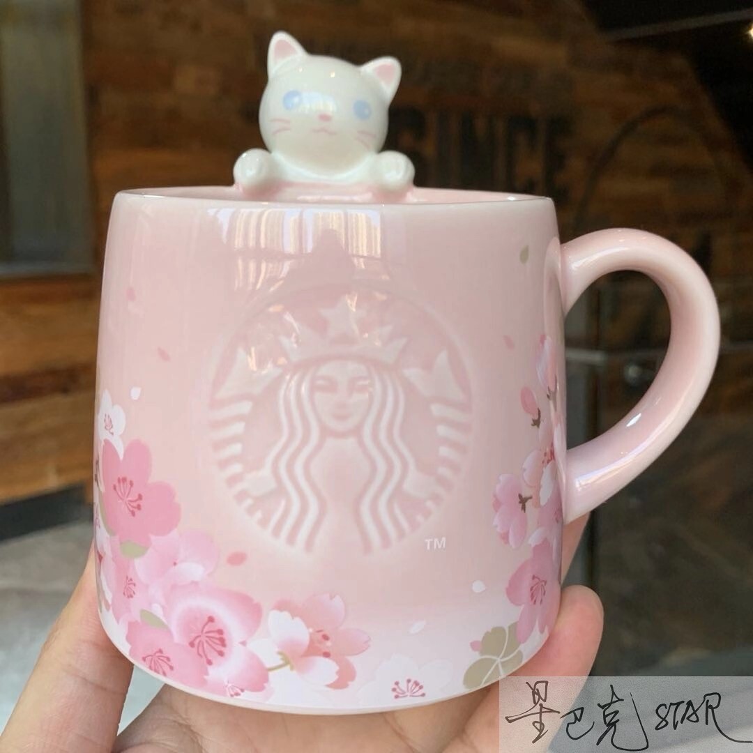 NEW Starbucks Cute Pink Sakura Cat Coffee Mug Cup Cherry