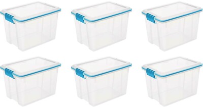 Sterilite 20 Quart Gasket Box, Stackable Storage Bin with Latching Lid, 6 Pack