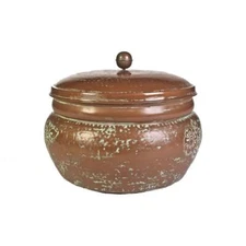 metal 150 ft. bird motif hose holder pot container with lid - brown