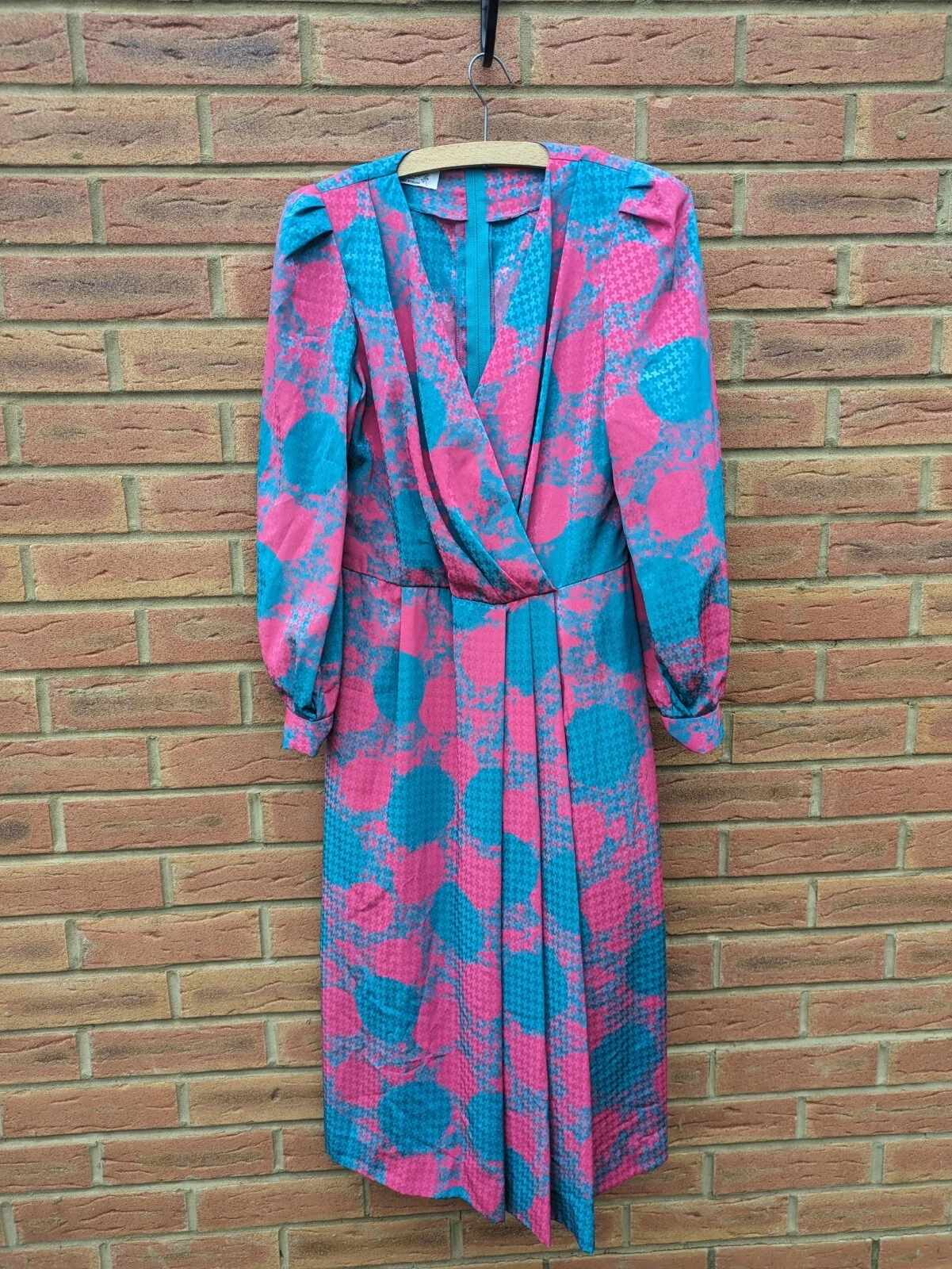 Inger Rose Vintage 80s Dress Bright Pink Blue UK 12 But Fits More Like A 10