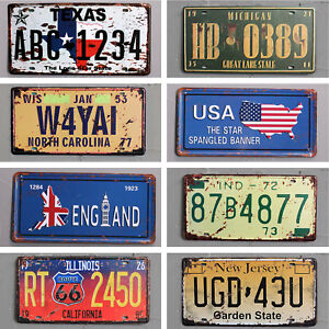 Vintage Car License Plates United States Metal Home Bar Auto Tags Decorations Ebay