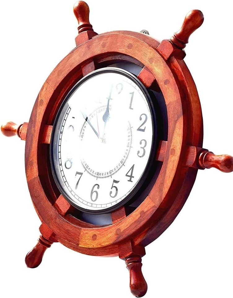 Time Clock Boat Wooden Ship Wheel Clock With Ship Time Captain Clock Pirate Home ...