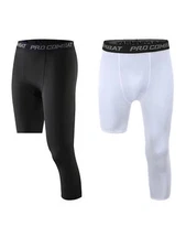 Men's One Leg Compression Tights 3/4 Length for Basketball Single Leg Long Pants