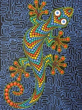 Lizard original hand painted art Bright Chameleon animals art Reptile art canvas